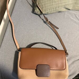 Elegant Tan and Brown Leather Crossbody Bag
